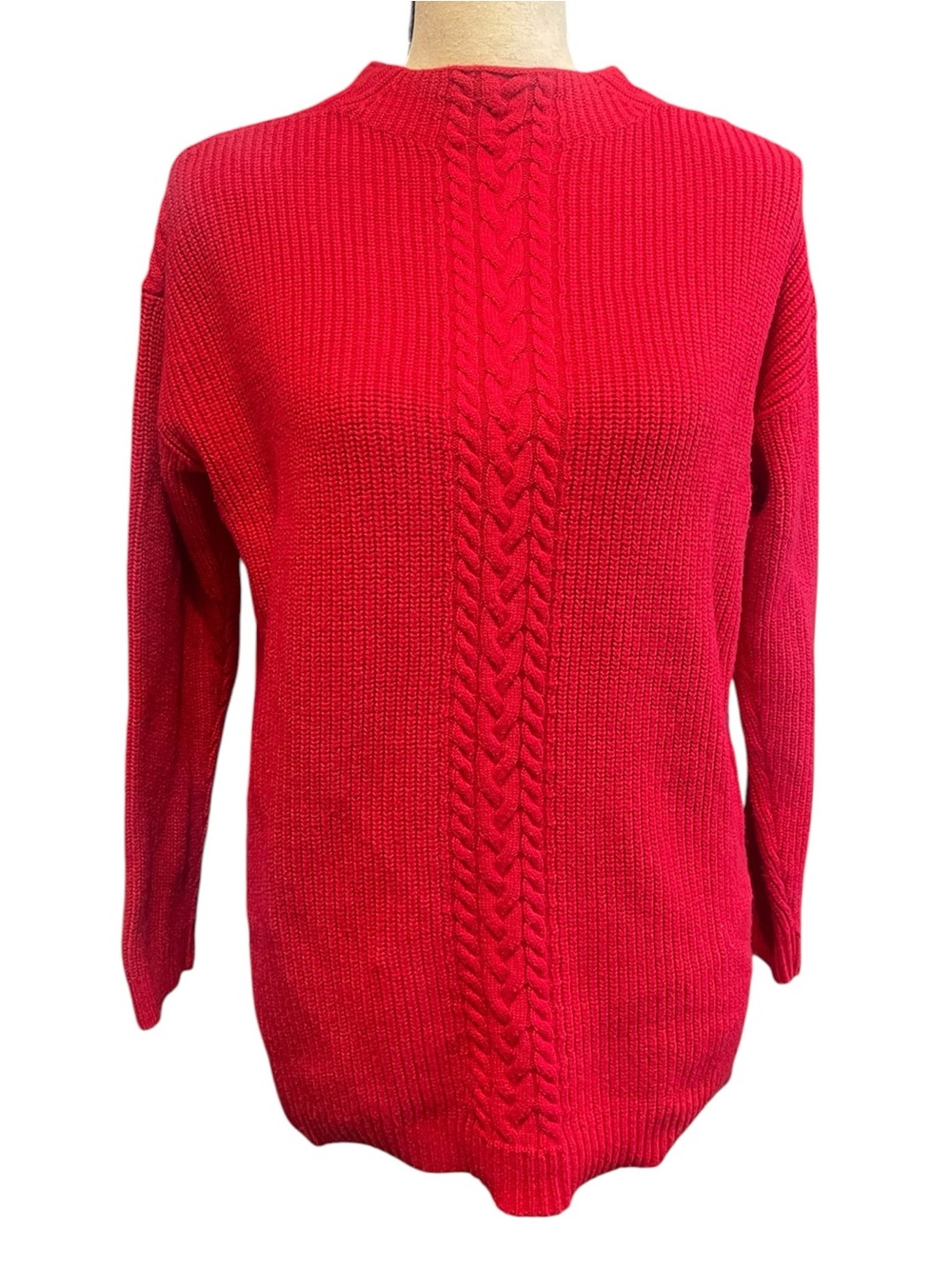 Talbots Vibrant Red Cable Knit Mock Neck Fisherman Lamb's Wool Blend Sweater M